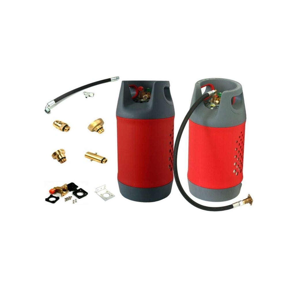 Zestaw Lekka Butla 2x11kg LPG Wielozawór Multi Adaptery EU Przewody