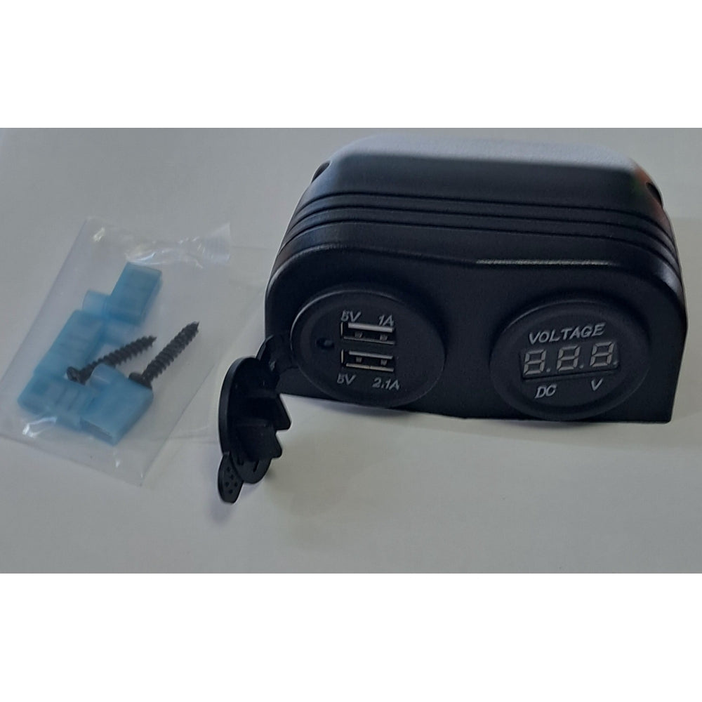 Gniazdo 2x USB Woltomierz 12/24V Ładowarka