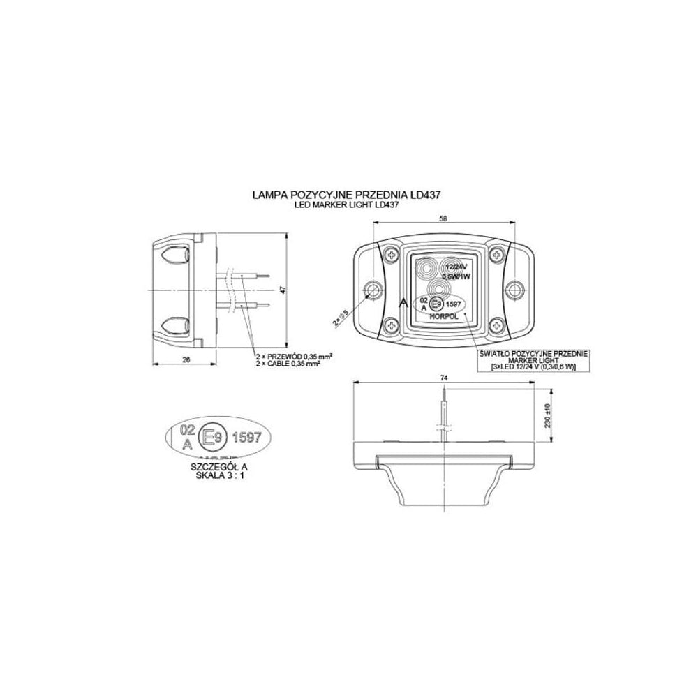 Lampa obrysowa LED na podstawie gumowej 12/24V